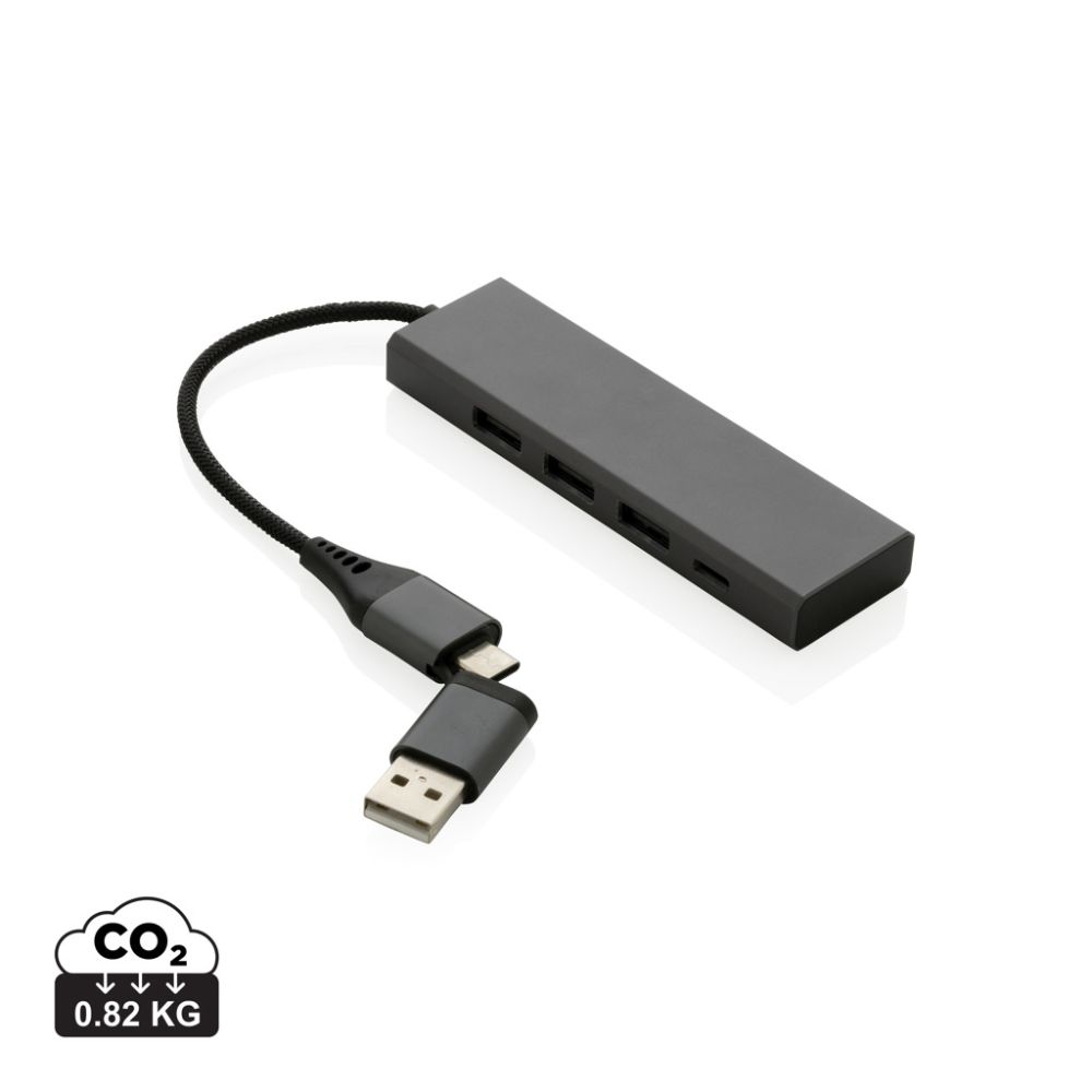 USB centrmezgls Terra no pārstrādāta alumīnija ar 3 USB portiem ar jūsu logo