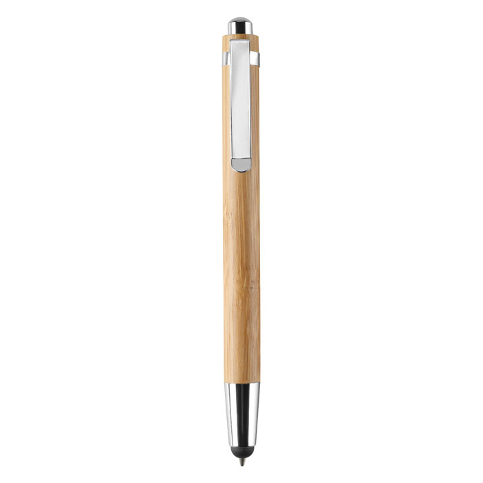 Bamboo ball pen BYRON with stylus and blue ink, with your logo