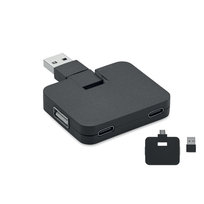 USB hub SQUARE-C with 4 ports, Type-A and Type-C, with your logo