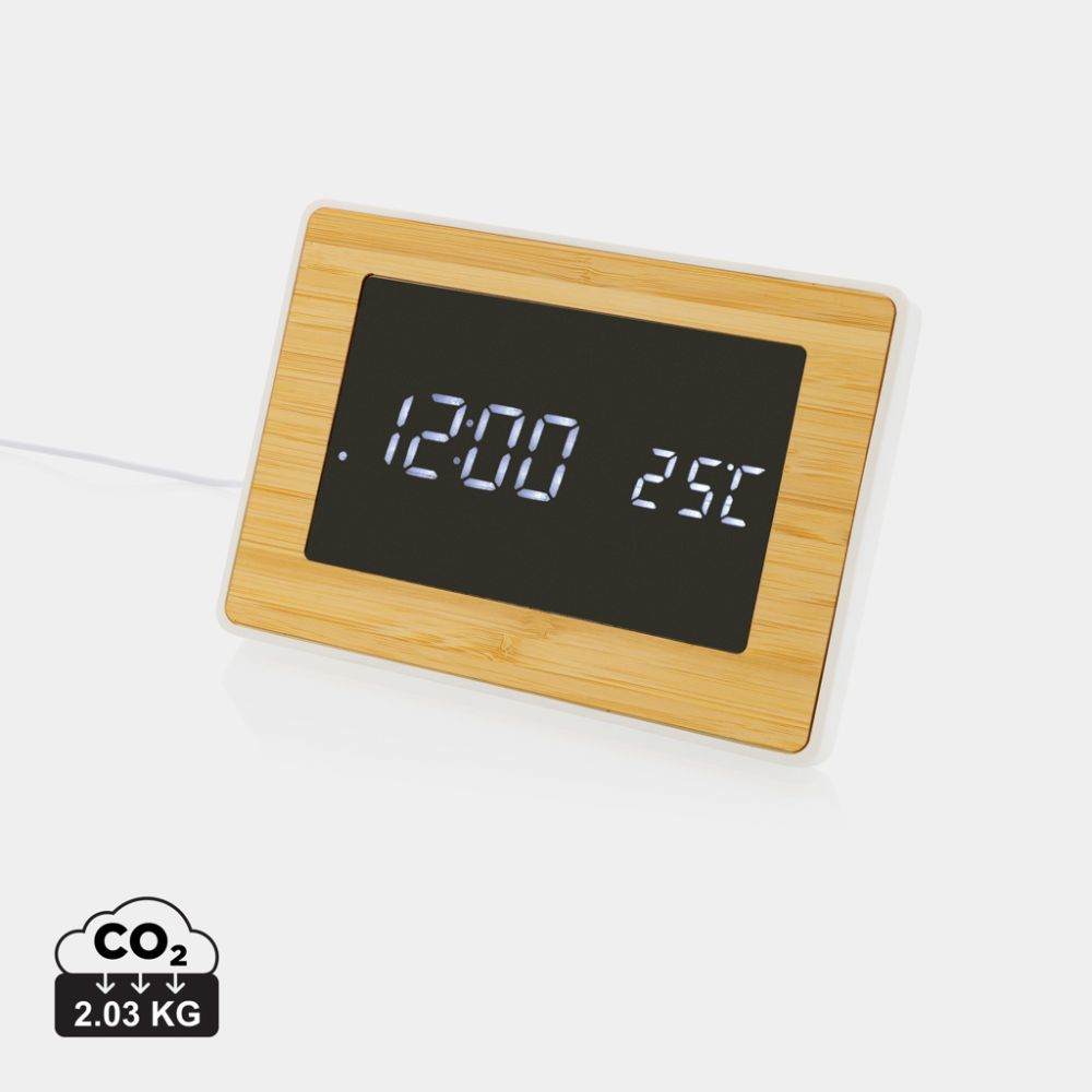 Utah LED desk clock made from recycled ABS and bamboo with your logo