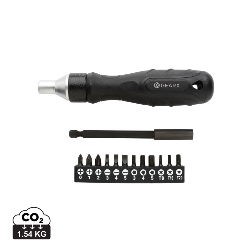 Gear X ratchet screwdriver set with S2 steel bits and magnet, with your logo