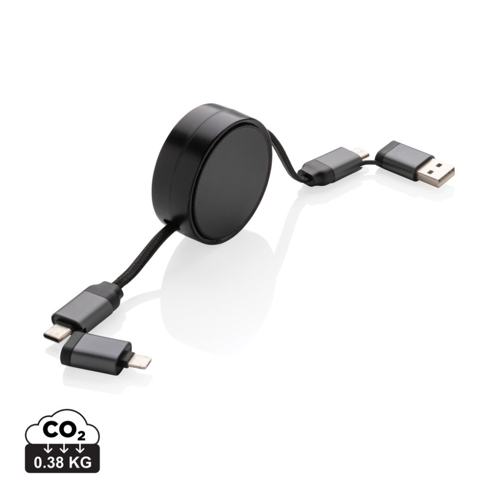 Terra RCS retractable 6 in 1 cable, recycled aluminium, 60 W, with your logo