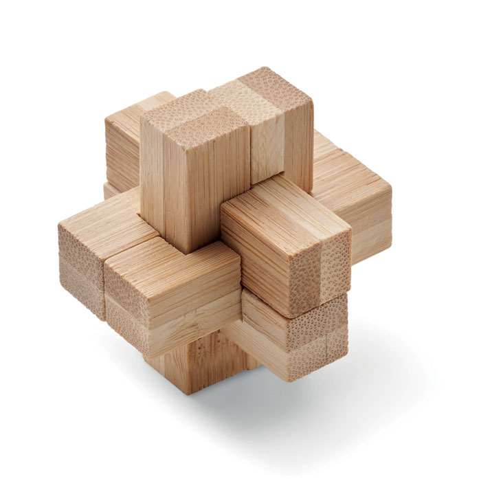 Bamboo brain teaser puzzle SQUARENATS, compact size, with your logo