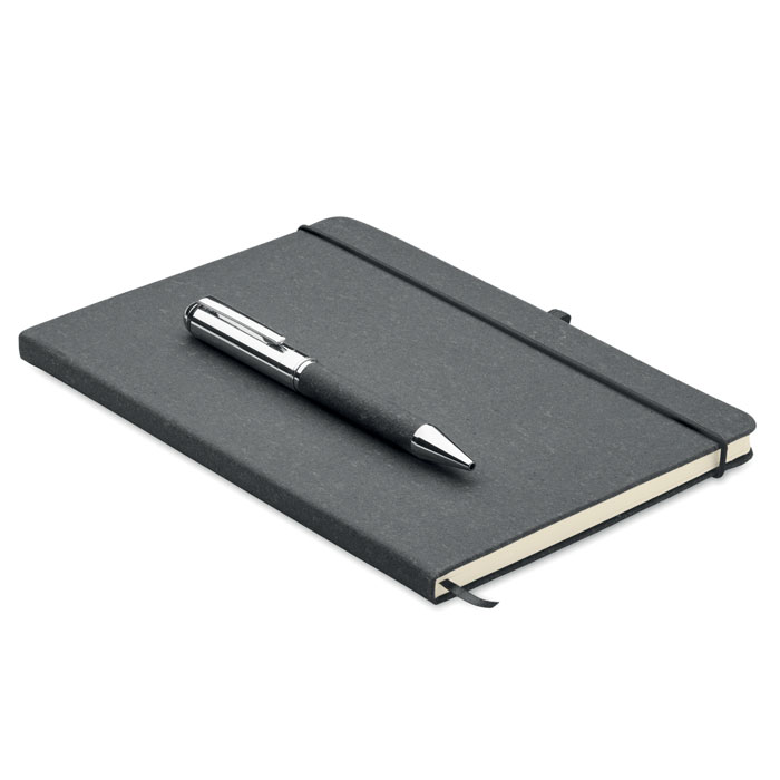 ELEGANOTE gift set with A5 recycled leather notebook and metal pen with your logo