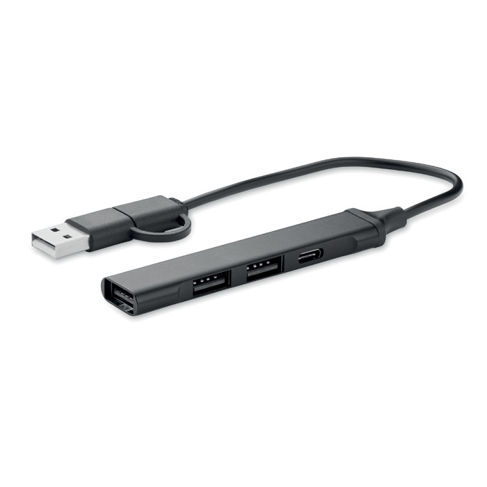 USB centrmezgls CURRENT ar 4 portiem no pārstrādāta alumīnija ar jūsu logo