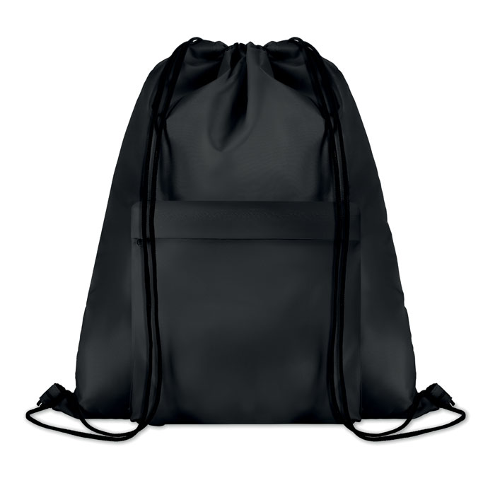 Drawstring bag POCKET SHOOP, 210D polyester, zip pocket, with your logo