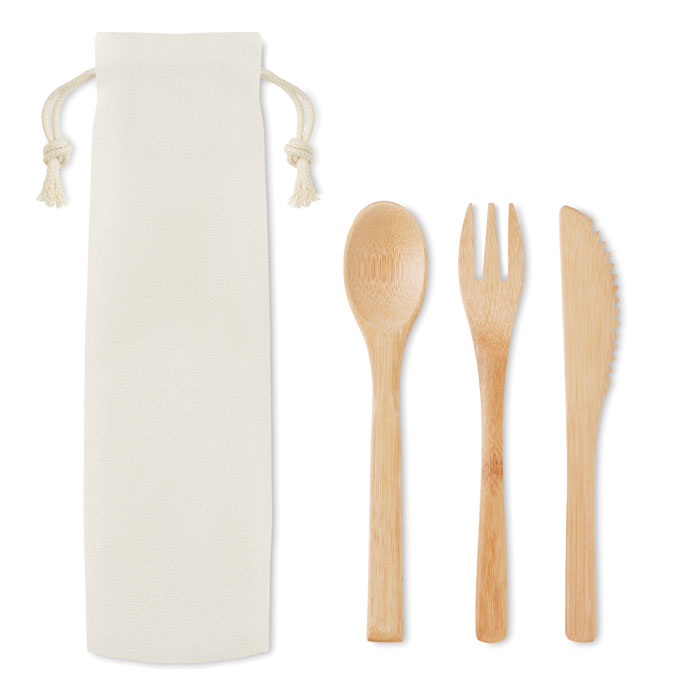 Bamboo cutlery set SETBOO in a pouch, reusable, with your logo