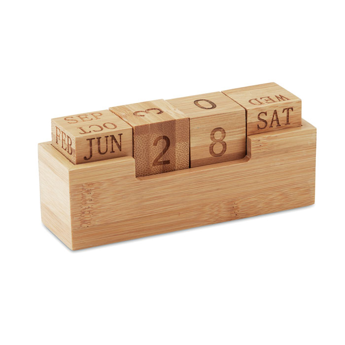 Bamboo perpetual desk calendar KARENDA in block shape with your logo