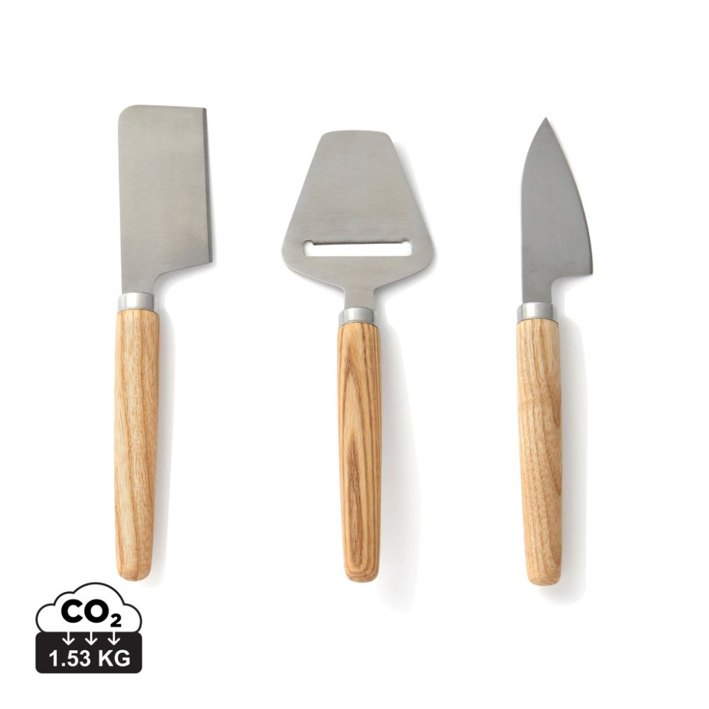 VINGA Retro cheese knife set with ashwood handles and steel blades with your logo