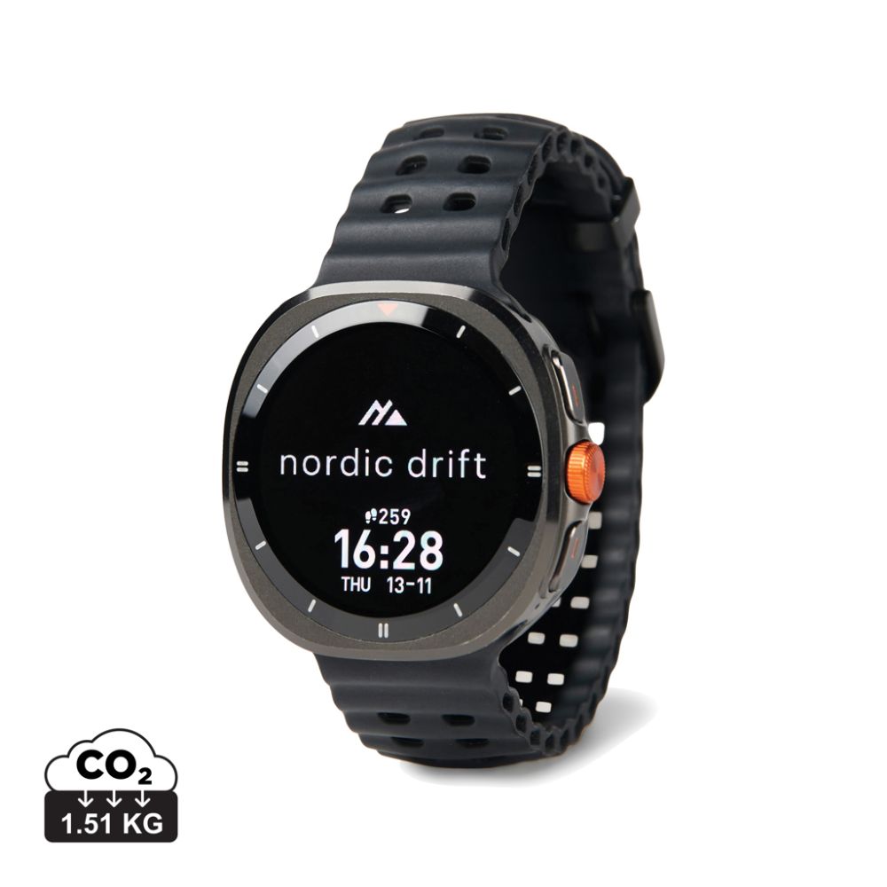 Viedpulkstenis Nordic Drift Titan ar AMOLED displeju un IP68 aizsardzību ar jūsu logo