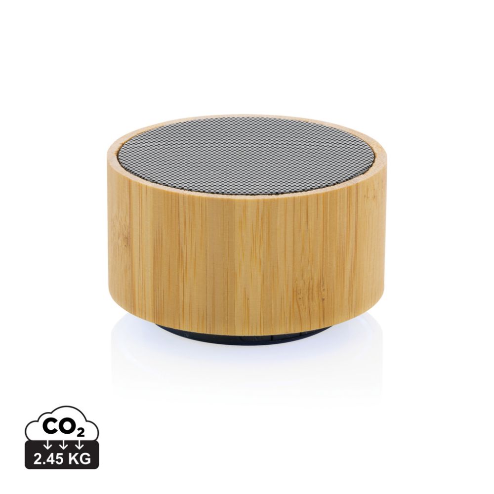 Wireless speaker P329.59 made from RCS recycled ABS and bamboo, 3 W, with your logo