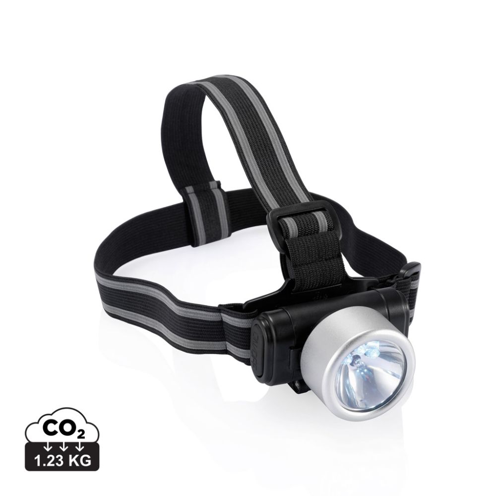 Galvas lukturis Everest ar regulējamu galvas lenti un LED gaismu ar jūsu logo
