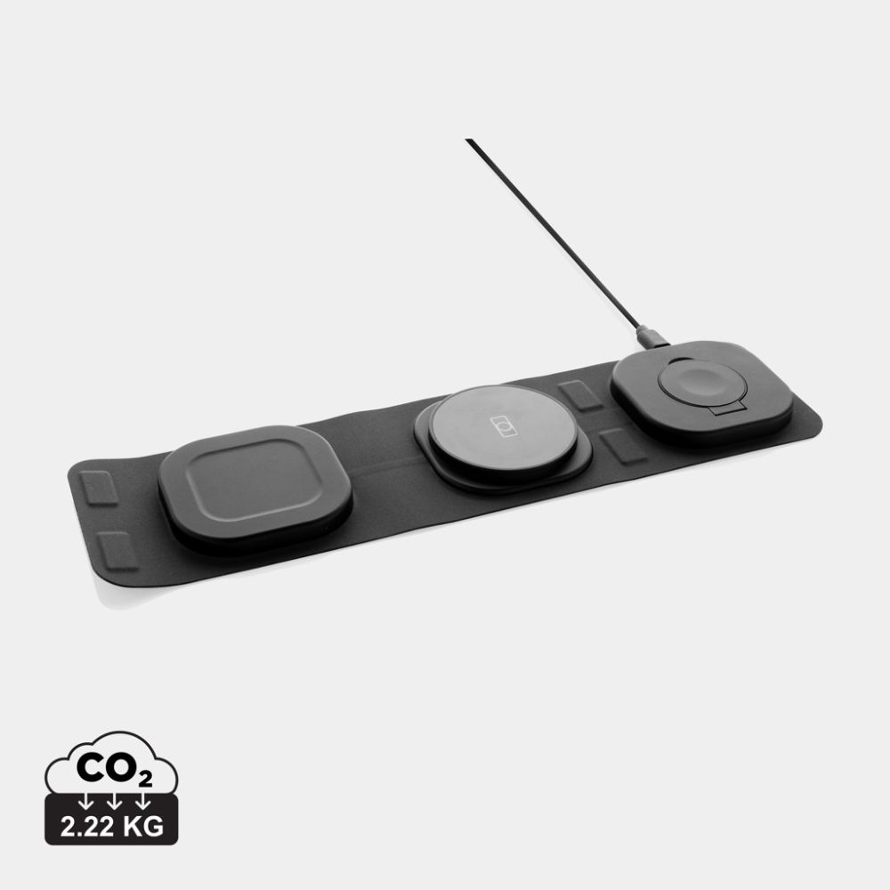 Salokāms bezvadu lādētājs 3 vienā Swiss Peak 15 W no RCS pārstrādāta ABS ar jūsu logo