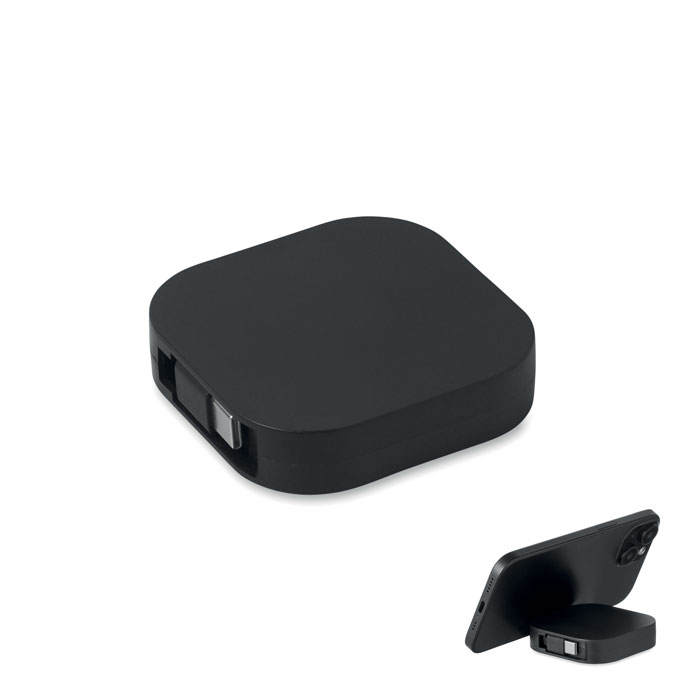 Retractable charging cable LINEA 100 with phone holder, 100 W, with your logo