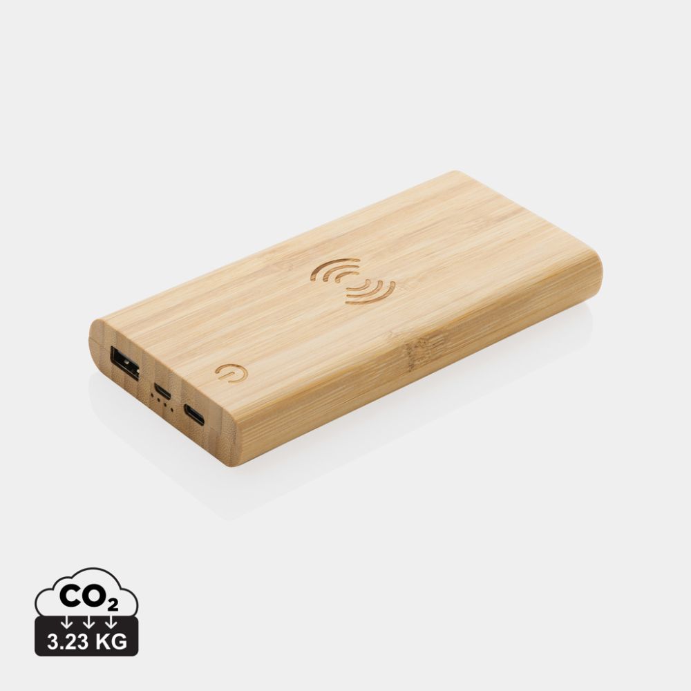 Bezvadu powerbank Bamboo 8.000 mAh 5W no FSC® bambusa ar jūsu logo