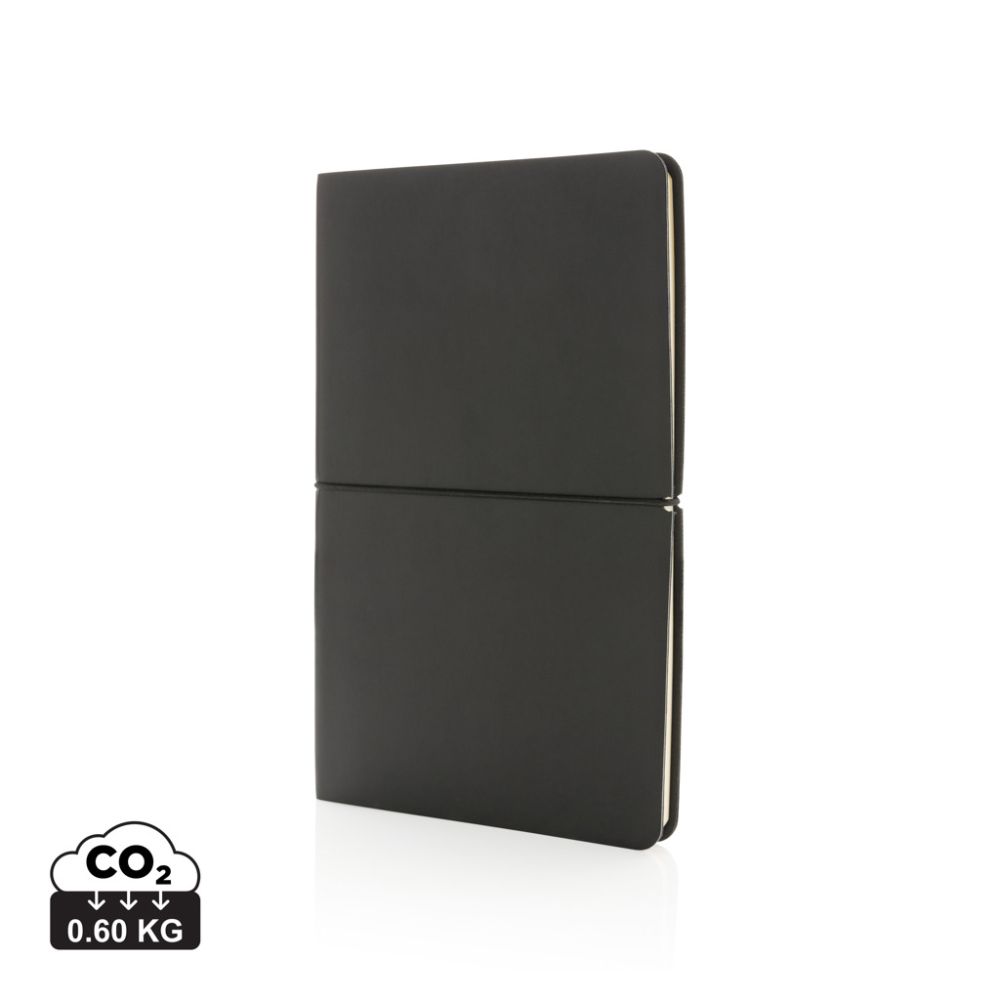 Modern deluxe A5 notebook with soft PU cover and elastic closure with your logo