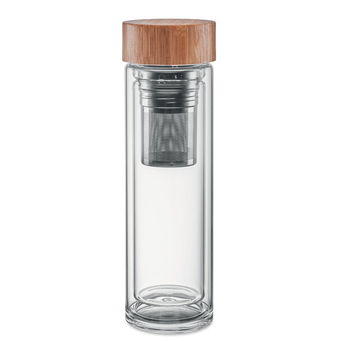 Stikla pudele BATUMI GLASS ar dubultsienu un tējas sietiņu ar jūsu logo