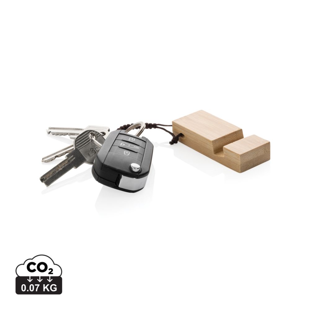 Standkey bamboo keychain phone stand, FSC® certified, with your logo