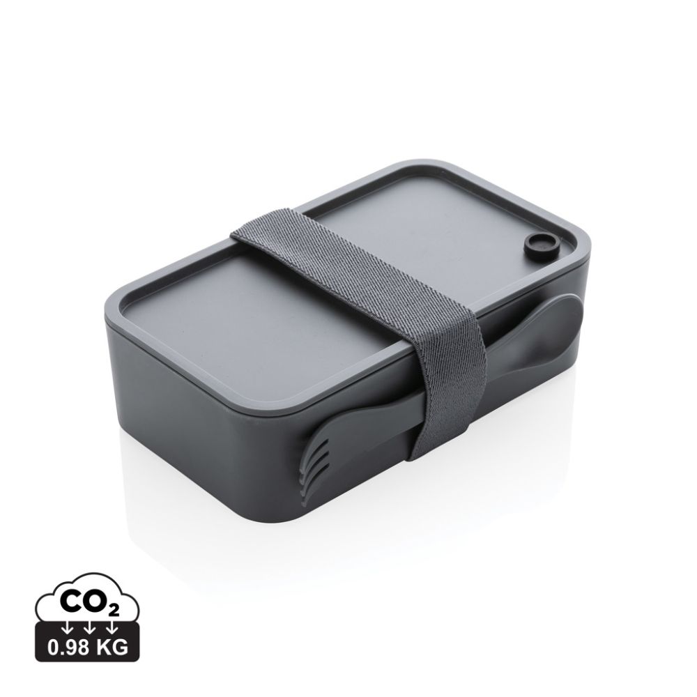PP lunchbox with spork, 0.8 l, with elastic strap and with your logo