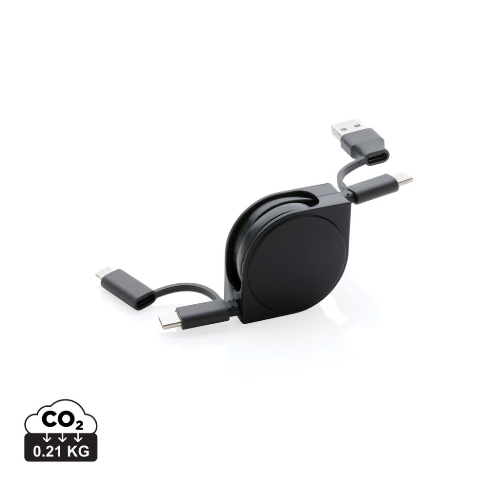 4 in 1 retractable cable from RCS recycled plastic and TPE, 60 W, with your logo