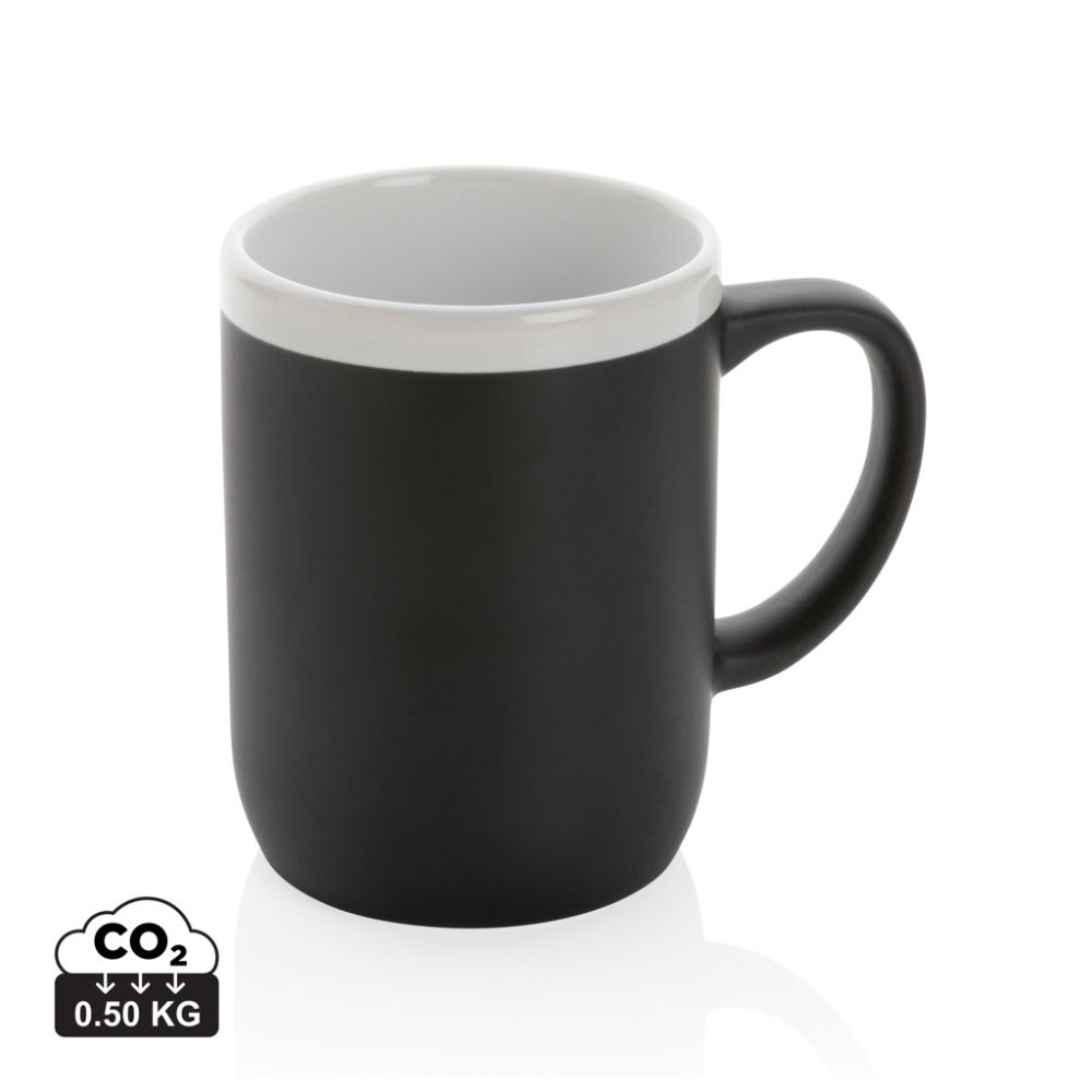 Keramikas krūze ar baltu malu 300 ml, matēta ārpuse, ar jūsu logo