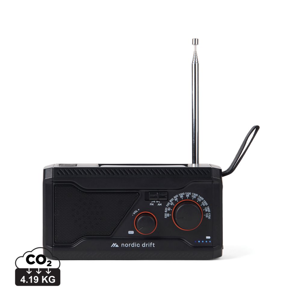 Emergency radio Nordic Drift Titan IPX4 with powerbank function and your logo