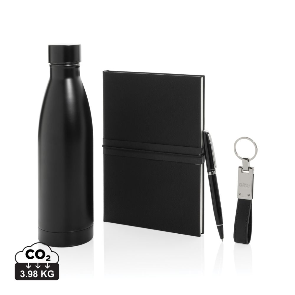 Swiss Peak RCS deluxe business gift set with 480 ml bottle and notebook, with your logo