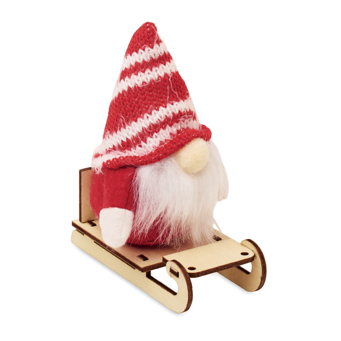 Ziemassvētku rotājums FROSTY SLEIGH rūķis uz koka ragavām ar jūsu logo