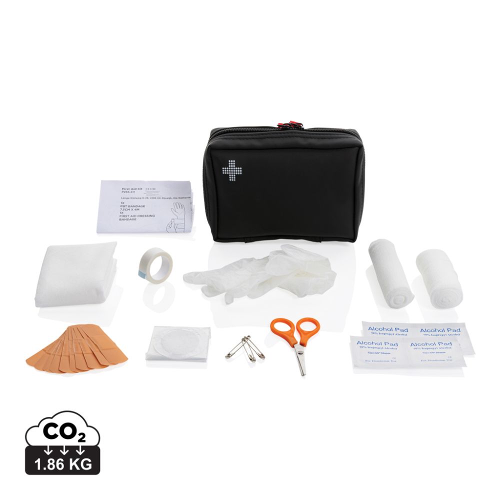 First aid set P265.41 in recycled nubuck PU pouch, water-repellent, with your logo