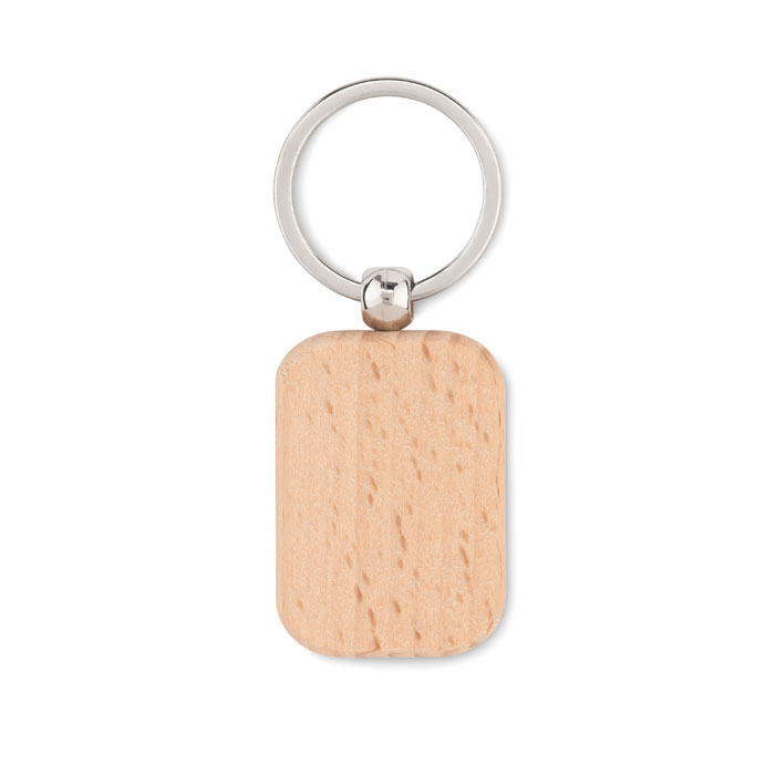 Wooden keyring POTY WOOD, rectangular, two decoration sides, with your logo