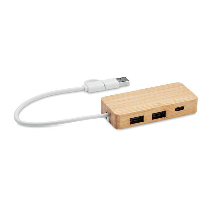 Bambusa USB centrmezgls HUBBAM ar 3 portiem ar jūsu logo