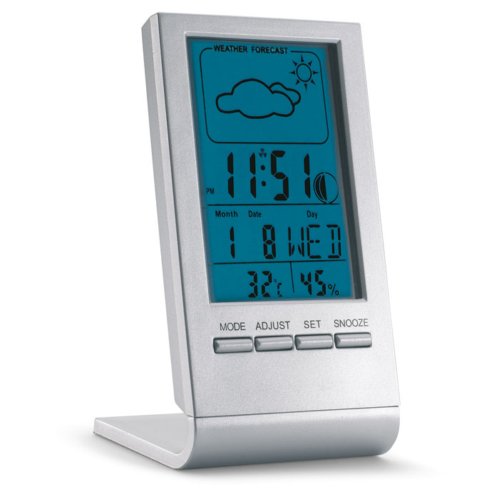 Weather station SKY with blue LCD display and alarm, with your logo