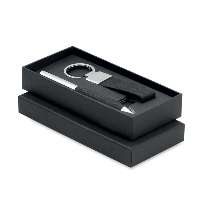 SCRIBI 2 gift set with twist pen and key ring in gift box, with your logo
