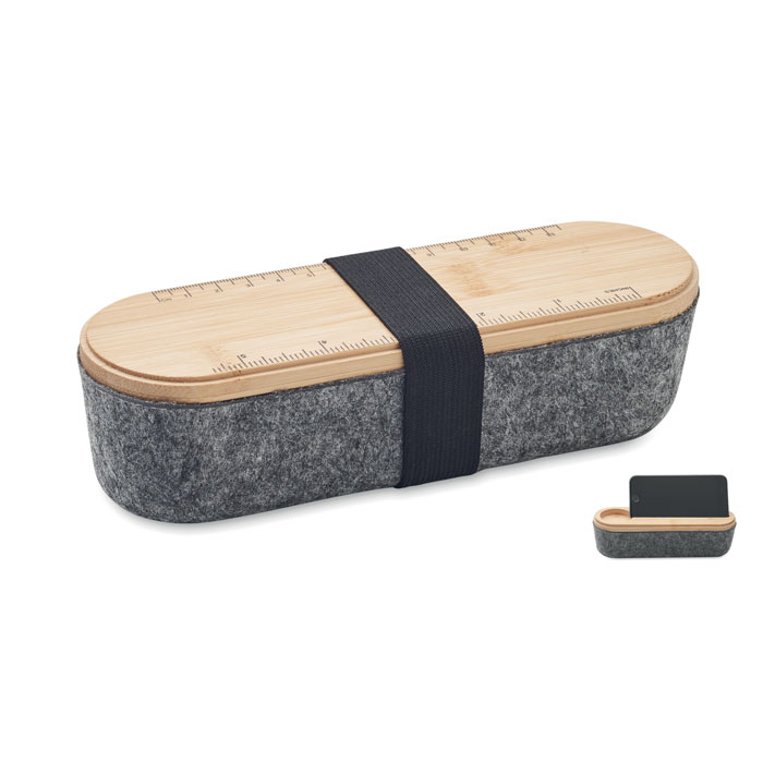 MILE pencil case with bamboo lid and phone holder, with your logo