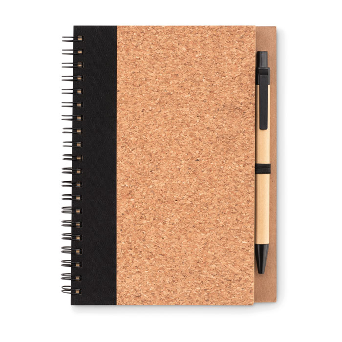 Cork notebook SONORA PLUSCORK with pen, recycled paper pages, with your logo