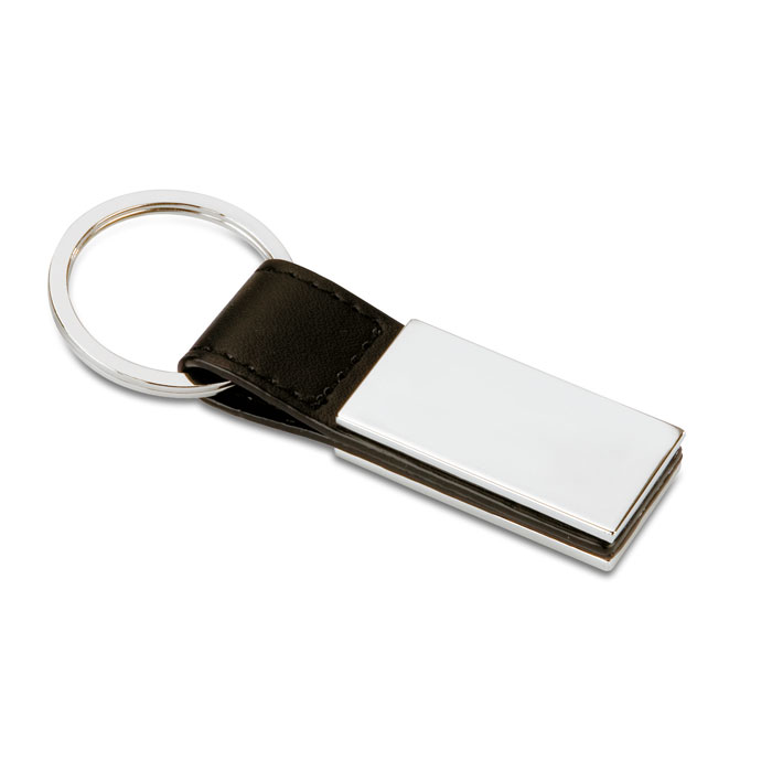 PU and metal keyring RECTANGLO with square metal plate, with your logo
