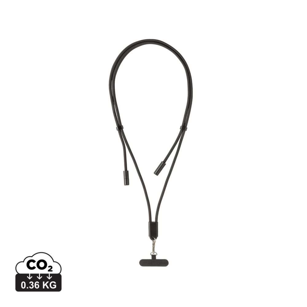 LoopAmp adjustable phone cord with 60 W USB-C cable, RCS rPET, with your logo
