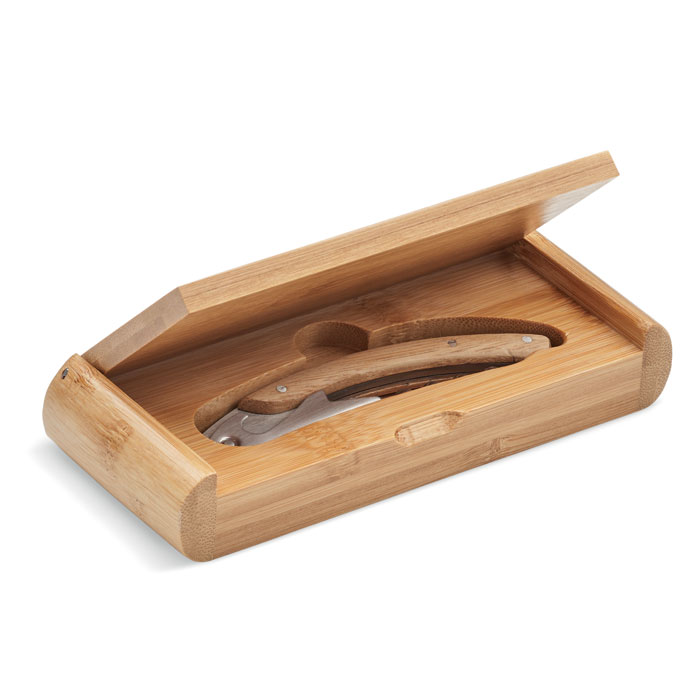 Waiter's knife SONO with bamboo surface and gift box, with your logo