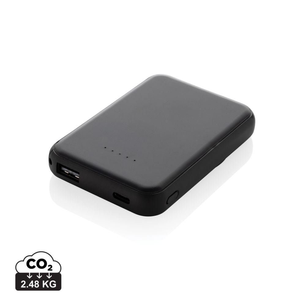 Stellar 5000 mAh power bank with 5 W magnetic wireless charger, with your logo