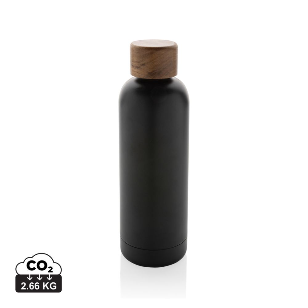 Wood vacuum bottle 500 ml, recycled stainless steel, with your logo
