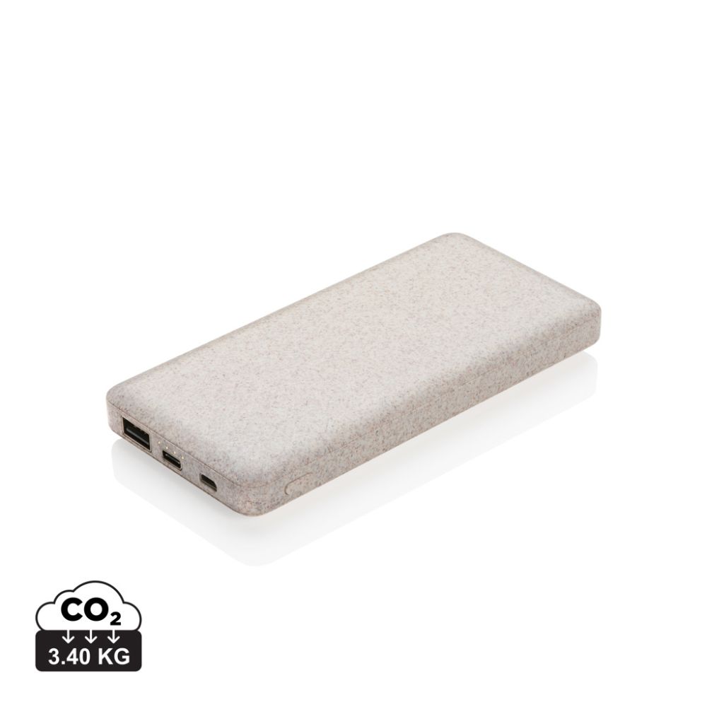Ārējais akumulators 10 000 mAh no kviešu salmiem ar jūsu logo
