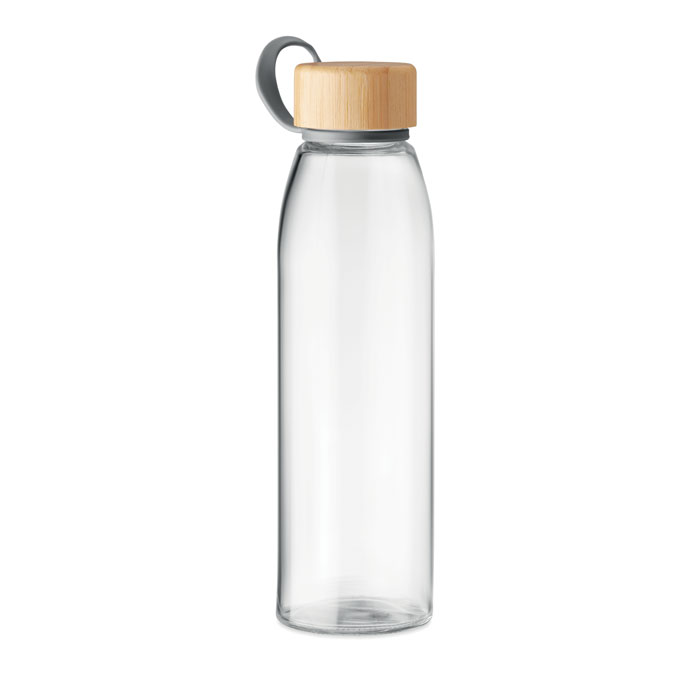 Glass bottle FJORD WHITE 500 ml with bamboo lid and TPU holder, with your logo