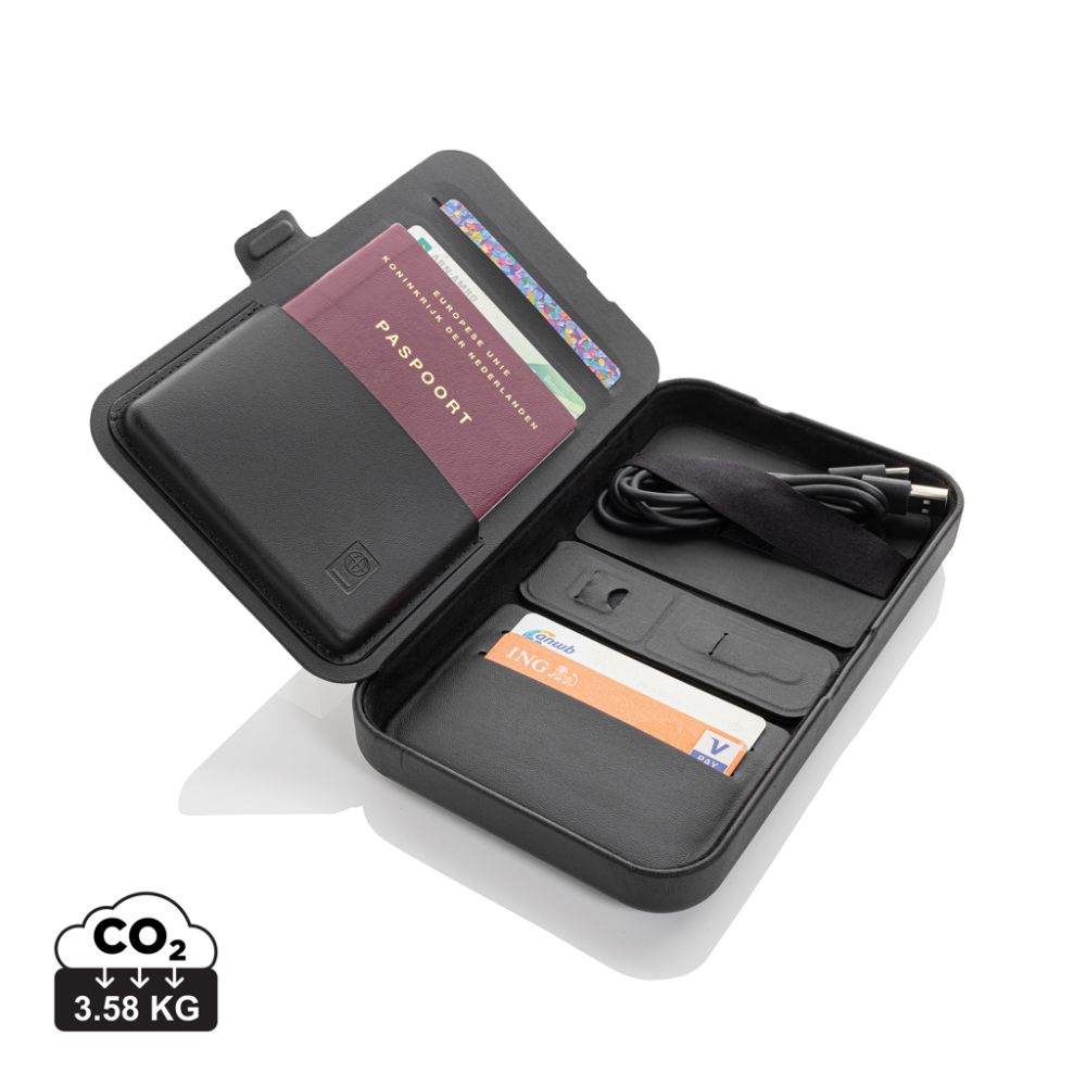 Swiss Peak RCS recycled travel case with 3 in 1 wireless charger with your logo