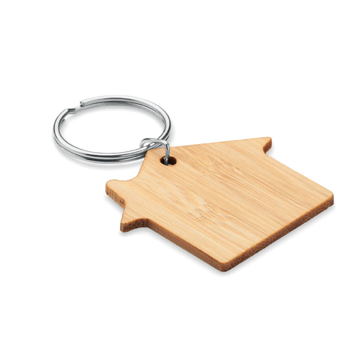 Bamboo key ring HOUSEBOO, house-shaped, with your logo