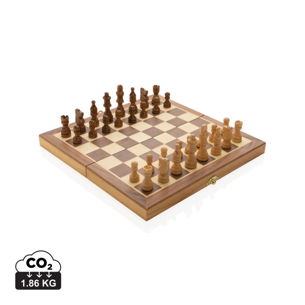 Foldable wooden chess set P940.12 with FSC® wood and your logo