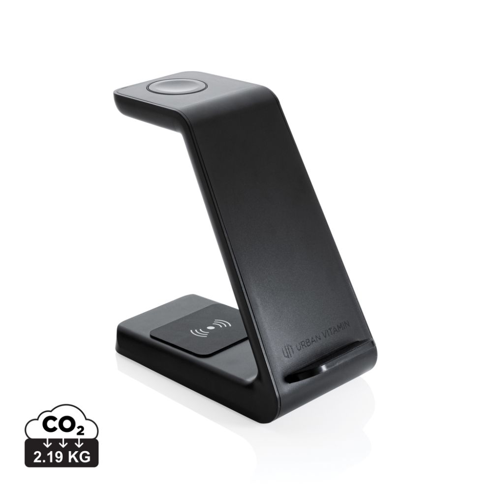 Wireless charging stand Urban Vitamin Fairfield 3 in 1, 15 W, recycled ABS, with your logo