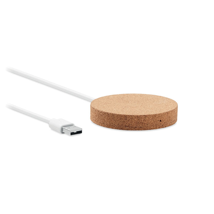 Cork wireless charger KOKE 10 W with natural surface, with your logo