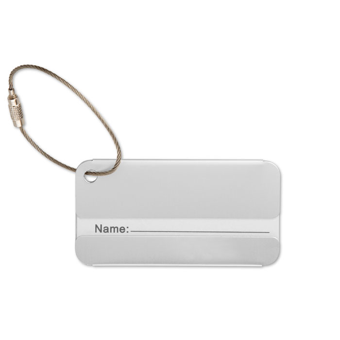 Aluminium luggage tag TAGGY, slim matt silver design, with your logo