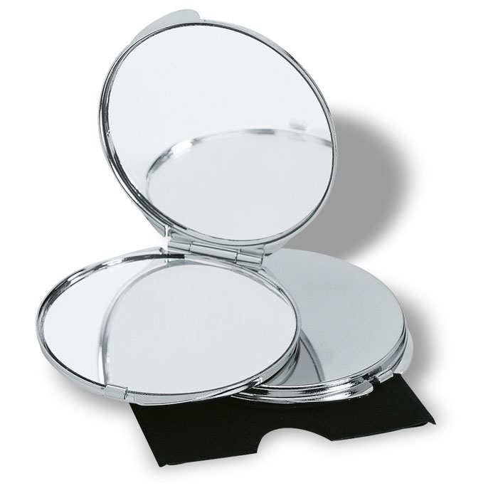 Make-up mirror GUAPAS in chrome-plated metal with velvet pouch and your logo