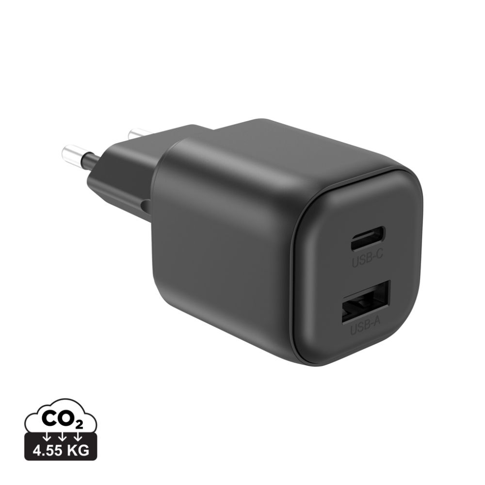 Lādētājs Urban Vitamin Livermore 100 W GaN ar USB-C un USB-A, ar jūsu logo
